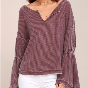 Free People DAHLIA WASHED MAUVE THERMAL TOP - XS